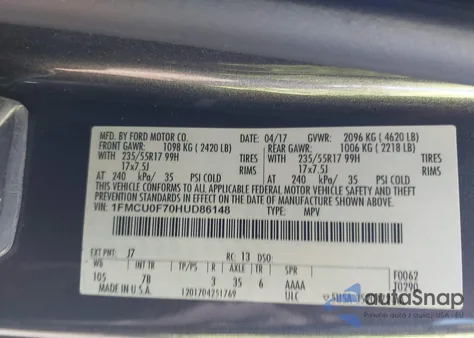 2017 Ford Escape S из США, поврежденный, VIN 1FMCU0F70HUD86148